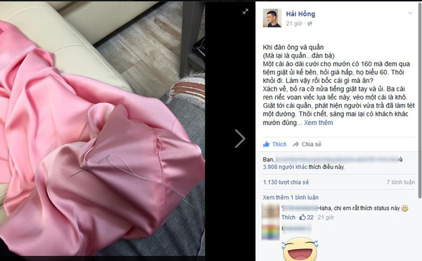 Status bắt đầu từ một chuyện rất nhỏ v&agrave; ngộ nghĩnh: người đ&agrave;n &ocirc;ng tự tay v&aacute; lại chiếc quần phụ nữ, nhưng đằng sau đ&oacute; l&agrave; những b&agrave;i học đ&aacute;ng suy ngẫm.