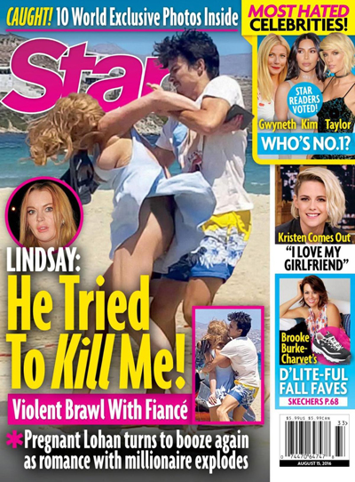 
Hình ảnh Lindsay Lohan bị bạo hành xuất hiện trên bìa tờ Star.
