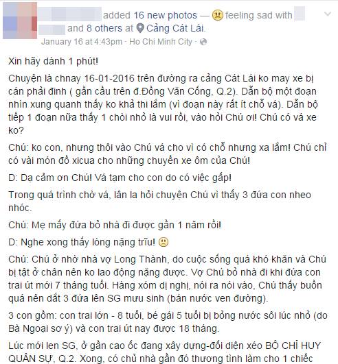 Bài chia sẻ trên facebook L.M.D về hoàn cảnh của 4 cha con khiến nhiều người thương xót.