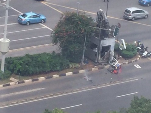 Hiện trường vụ nổ bom ở thủ đô Jakarta ngày 14/1. Ảnh: