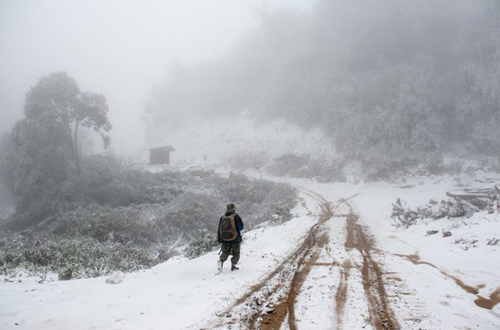 Đợt rét kéo dài 5 ngày khiến tuyết rơi ở huyện Kỳ Sơn (Nghệ An). Ảnh: Bằng Trần.
