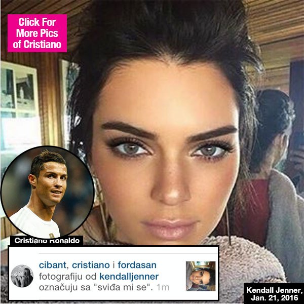 Ronaldo bấm like tấm ảnh của Kendall Jenner trên Instagram.