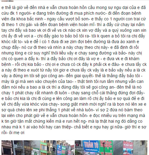 Thông tin chia sẻ trên facebook của Hiền Anh.