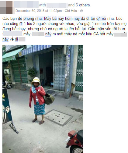 Chia sẻ của facebook N.N về người phụ nữ chuyên đi bắt cóc trẻ em - (Nguồn: FB)