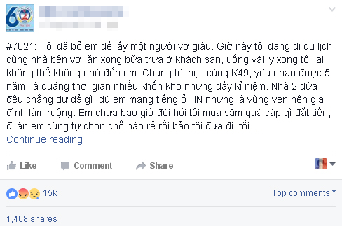 
Confession thu hút hơn 15 nghìn lượt yêu thích và hàng nghìn lượt bình luận.
