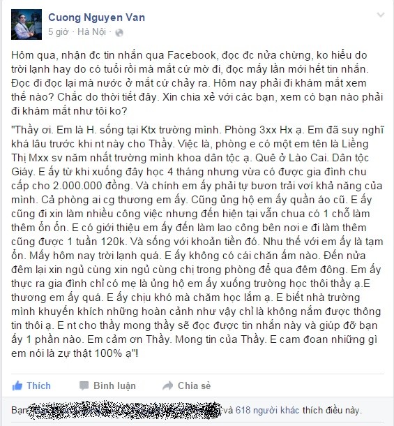 Bài đăng của thầy hiệu trưởng.