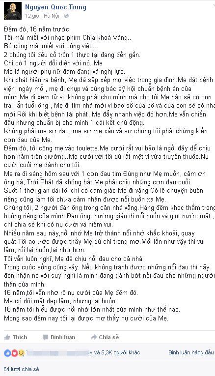 
Những dòng tâm sự của NS Quốc Trung.
