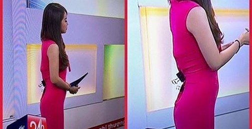 
Gần đây nhất, MC - BTV VTV Trúc Mai bị quay cảnh cố định phần váy ở sau lưng bằng hai chiếc kẹp giấy. Đó không phải là lần nữ MC này bị soi về sự cố trang phục.
