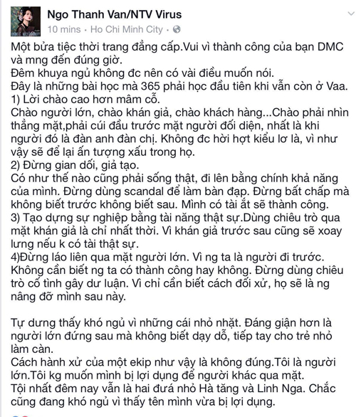 
Ngô Thanh Vân tiếp tục bức xúc về diễn viên Taxi, em tên gì vì cho rằng, hành động cúi chào của cô là để gây sự chú ý.
