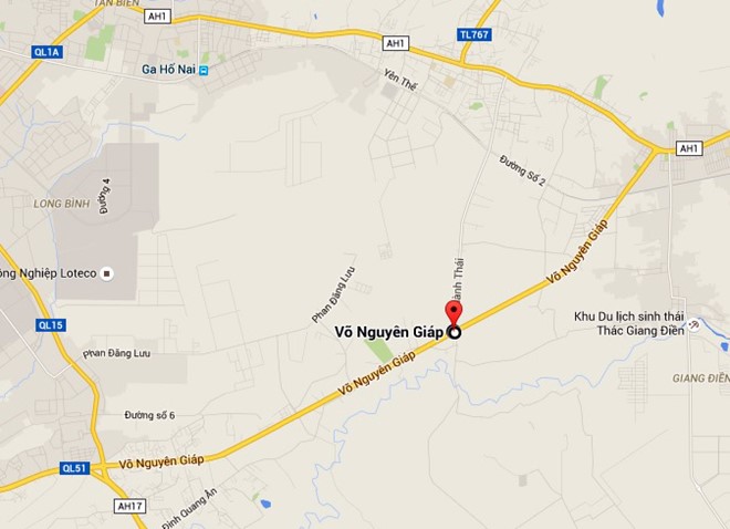 
Địa điểm (chấm đỏ) anh Đức bị hai công an giả cướp xe máy. Ảnh: Google Maps.
