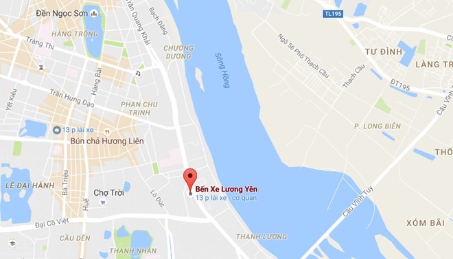 Bến xe Lương Yên sẽ dừng hoạt động vào ngày mai 27/7/2016. Nguồn: Google maps.