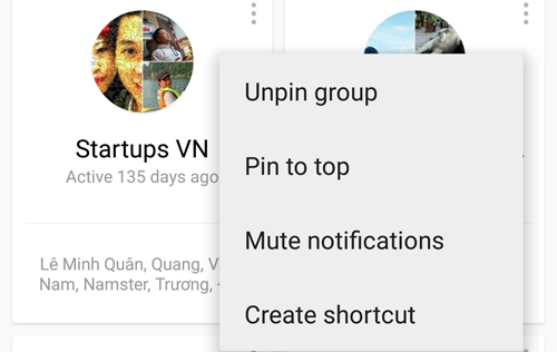 
Người dùng có thể ghim (pin) hoặc bỏ ghim (unpin) các nhóm chat, đồng thời sắp xếp các nhóm quan trọng lên đầu (pin to top).
