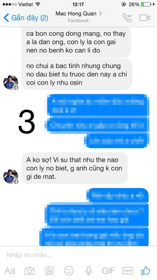 Những dòng chat tố cáo Mạc Hồng Quân của FB L.M.C