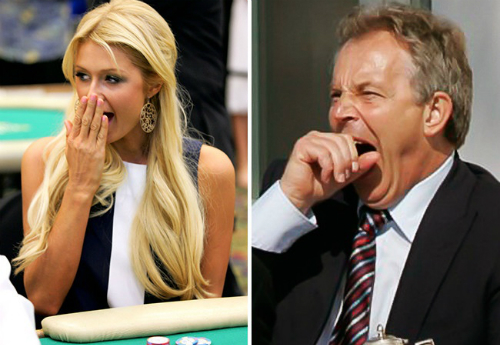 
Paris Hilton và cựu thủ tướng Anh Tony Blair khi ngáp. Ảnh minh họa: Pinterest.
