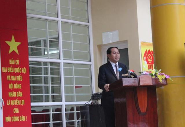 
Chủ tịch nước Trần Đại Quang phát biểu trước các cử tri. Ảnh C.T
