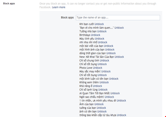 
Chặn các ứng dụng phiền phức trên Facebook. Ảnh: MH
