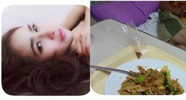 
Bức ảnh cuối cùng mà Maythayar Ying đăng tải trên mạng xã hội là món mà cô ăn trong khi đợi bác sĩ thẩm mỹ (ảnh phải).
