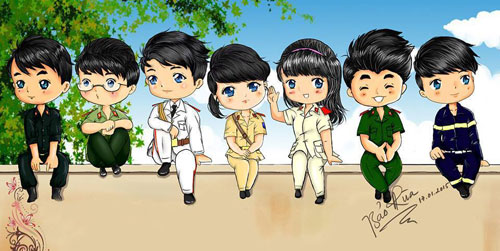 Những chiến sĩ trong lực lượng vũ trang luôn là nguồn cảm hứng cho Phạm Cao Thái Bảo vẽ chibi. Ảnh: NVCC.