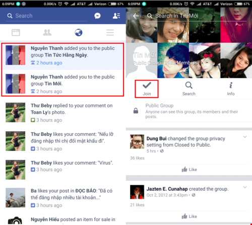 
Facebook thông báo nhưng khi nhấn vô xem thì nó báo bạn chưa gia nhập nhóm. Ảnh: MH
