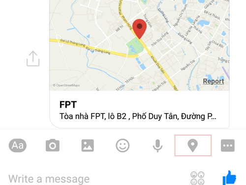 
Bấm vào biểu tượng Location (khoanh đỏ) để chia sẻ vị trí.
