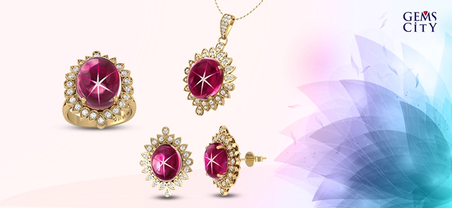 Trang sức gắn đá Ruby, đặc biệt là Ruby sao quý hiếm– sản phẩm mà DOJI được mệnh danh là “ông hoàng” với 6 cánh sao đỏ luôn có sức hấp dẫn mạnh mẽ với cả phụ nữ và cánh mày râu bởi vẻ đẹp thanh lịch và sang trọng.