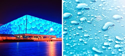 
Trung tâm Thể thao dưới nước ở Bắc Kinh (Trung Quốc) giống như một khối nước khổng lồ. Đây là nơi tổ chức thi đấu các môn bơi, lặn với sức chứa lên tới 10.000 người.
