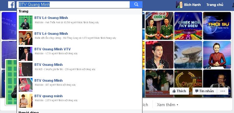 
Rất nhiều trang facebook được lập ra để ăn theo tên tuổi của BTV Quang Minh.
