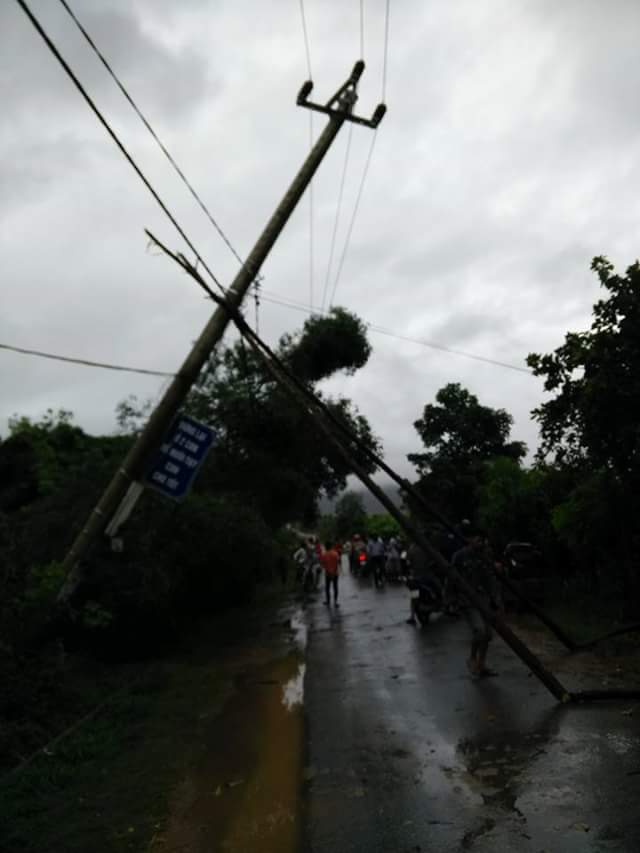 
Hệ thống cây xanh, đường dây điện trên địa bàn các xã này cũng bị lốc xoáy làm đổ ngã. Ảnh: Facebook Huan Tran
