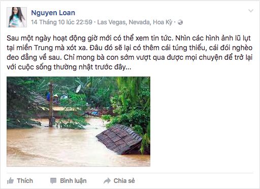 Nguyễn Thị Loan đang tham dự cuộc thi Hoa hậu Hoà Bình cũng hướng trái tim về khu vực đang gặp khó khăn của tổ quốc.