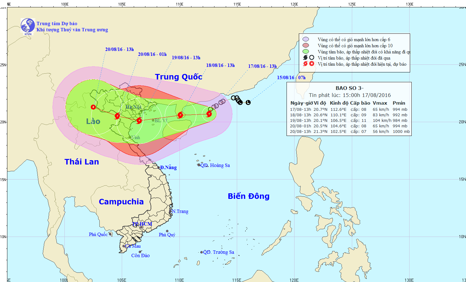 
Hướng di chuyển của bão số 3. ẢNh: TL
