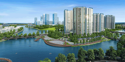 Aqua Bay sky residencens được lấy cảm hứng từ những ngọn cỏ lau bên bờ sông, và những khoảng mở ngẫu nhiên của vòm cây và không gian xanh thoáng.