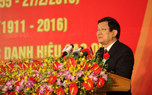 
Chủ tịch nước Trương Tấn Sang phát biểu tại Lễ kỷ niệm 105 năm thành lập Bệnh viện Bạch Mai sáng 19/2 (Ảnh: Thế Đoàn)
