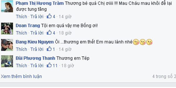 
Nhiều người nổi tiếng vào động viên Hồng Nhung cùng con gái. Trong đó nổi bật là Hương Tràm, Đoan Trang, Bằng Kiều và ca sĩ Phương Thanh.
