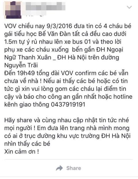 
Dòng trạng thái về vụ việc được nhiều người chia sẻ trên mạng xã hội.
