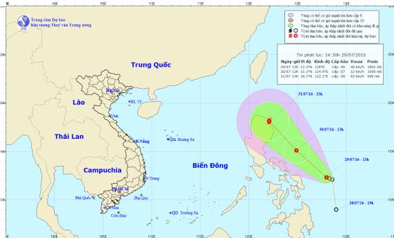 Đường đi của áp thấp mới hình thành trên biển. Ảnh: NCHMF