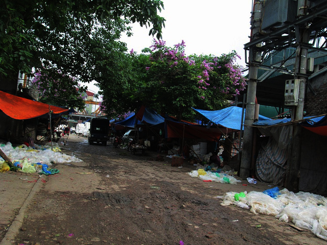 Con ngõ nhỏ sau chợ Long Biên - nơi cư ngụ của nhiều người vô gia cư.