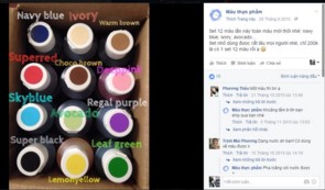 Các loại phẩm màu được rao bán trên trang mạng xã hội