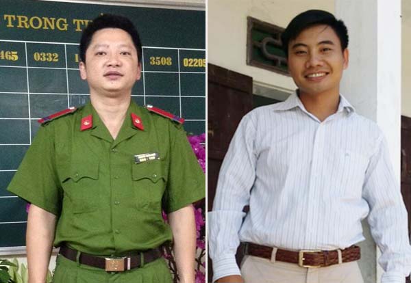 Hai lái xe tốt bụng: Nguyễn Xuân Nam (áo xanh) và Vũ Huy Công (áo trắng)