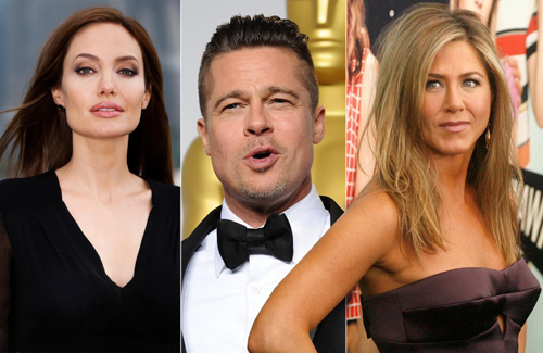 Người hâm mộ tạo những bức ảnh động nói về phản ứng của Jennifer Aniston (phải) trước việc chồng cũ ly hôn.