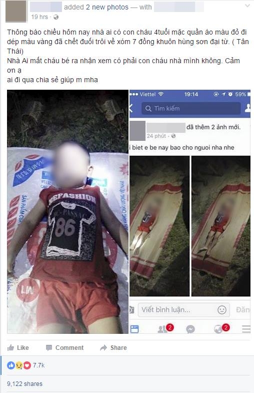 Chia sẻ của t&agrave;i khoản N.T.T. về c&aacute;i chết thương t&acirc;m của ch&aacute;u b&eacute;. Ảnh chụp m&agrave;n h&igrave;nh