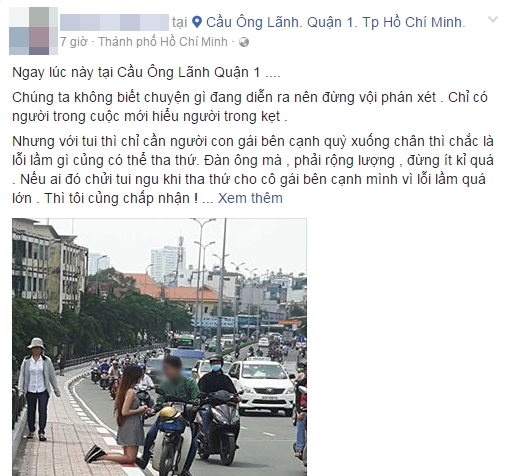 Bức ảnh c&ocirc; g&aacute;i quỳ gối được chia sẻ khắp diễn đ&agrave;n mạng.