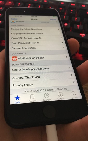 
Hình ảnh cho thấy chiếc iPhone 7 chạy iOS 10 đã bị bẻ khóa Ảnh chụp màn hình
