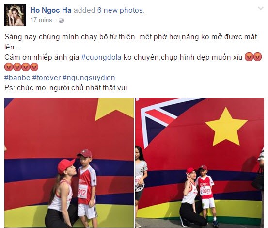 
Hồ Ngọc Hà và Cường Đô La tái hợp trong sự kiện chạy bộ từ thiện cùng con trai. Ảnh: Facebook.
