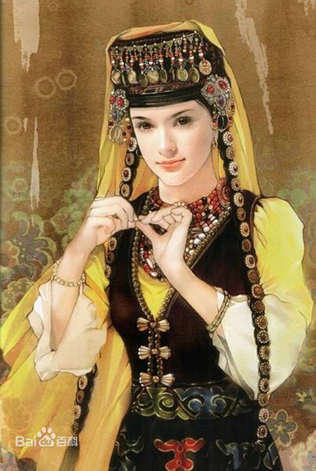 
Tranh vẽ một cô gái Tajik trong trang phục truyền thống.
