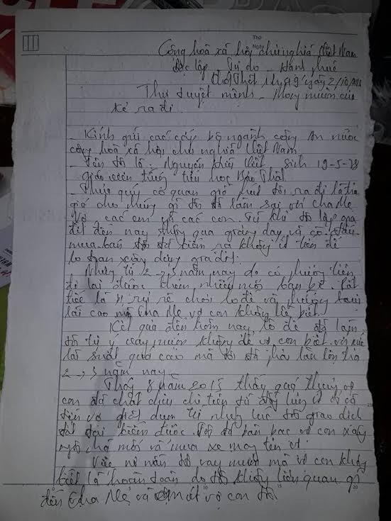 
Bức thư tuyêt mệnh mà thầy Việt gửi cho vợ con và gia đình.
