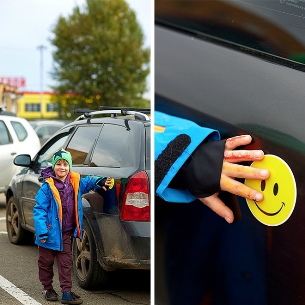 Dán một miếng đề-can lên đuôi xe để đánh dấu vị trí trẻ phải đứng chờ bố mẹ cất đồ vào cốp xe. Vì những đứa trẻ thường hay chạy nhảy nên cách này sẽ giúp bạn kiểm soát được con.