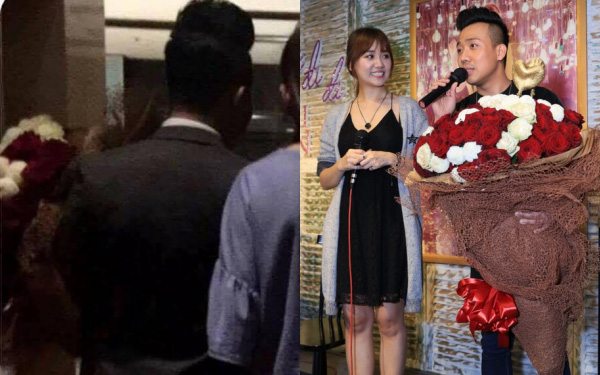 
Bó hoa Trấn Thành dùng để cầu hôn Hari Won được anh sử dụng lại trong họp báo ra mắt MV mới của bạn gái vào chiều hôm sau.
