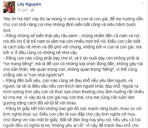 Lily không ngần ngại nói lên quan điểm của mình, bác bỏ những định kiến theo lối mòn.