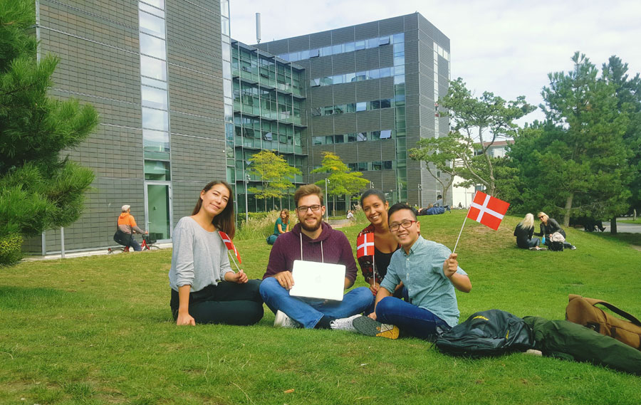 Duy Phương cùng các bạn sinh viên thạc sĩ học nhóm tại trường Copenhagen Business School, Đan Mạch. Ảnh: NVCC