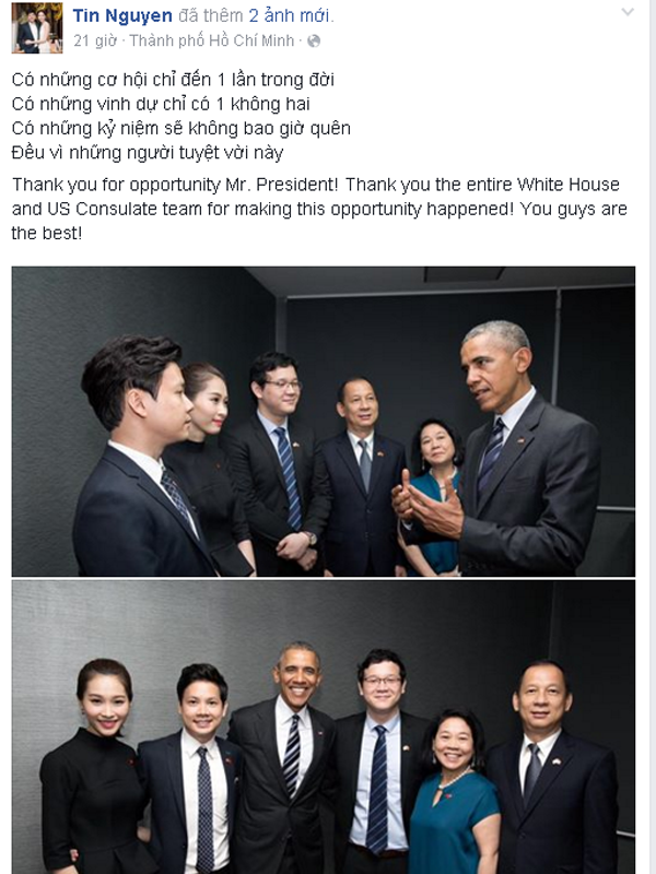 
Doanh nhân trẻ tuổi Nguyễn Trung Tín cũng chia sẻ về cảm xúc được gặp ngài Tổng thống Mỹ.
